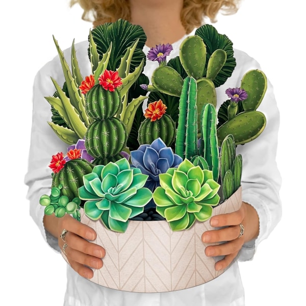 Freshcut Paperiset Pop Up -kortit, Cactus Garden, 12 tuuman Life Sized Forever Flower Bouquet 3D Popup -onnittelukortit, joissa on tyhjä muistiinpanokortti ja kirjekuori