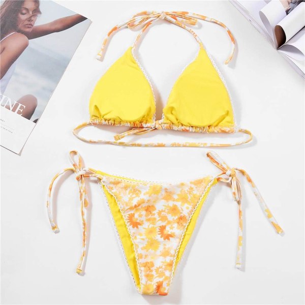 Bikini - uimapukusarja naisille, uima-asuille, kolmion muotoinen uimapuku, solmionauha Yellow M