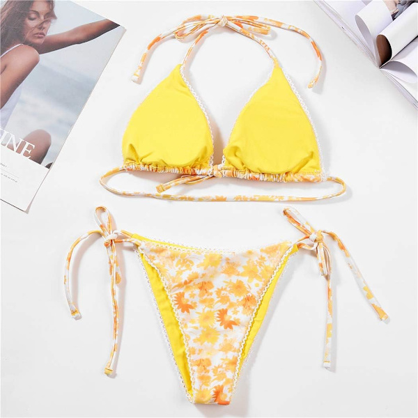 Bikinin uimapukusetti naisille, kolmiomainen uimapuku, naru-stringit Yellow M