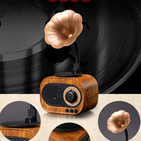 Bluetooth-högtalare i retro-grammofonform, laddningsbar, bärbar, trådlös stereoradio