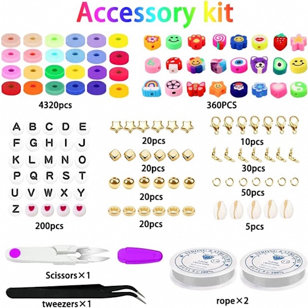 5055 delar av lerpärlar armband gör-det-själv-kit, mjukt keramiskt pärlhandgjort set, vänskapsarmband DIY smycken, pärlor för armband och smyckestillverkning