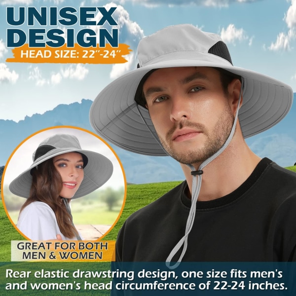 Unisex solhatt, vanntett bøttehatt med bred kant Pakkbar boniehatt for fiske Vandring Hagearbeid Safari Beach Light Grey