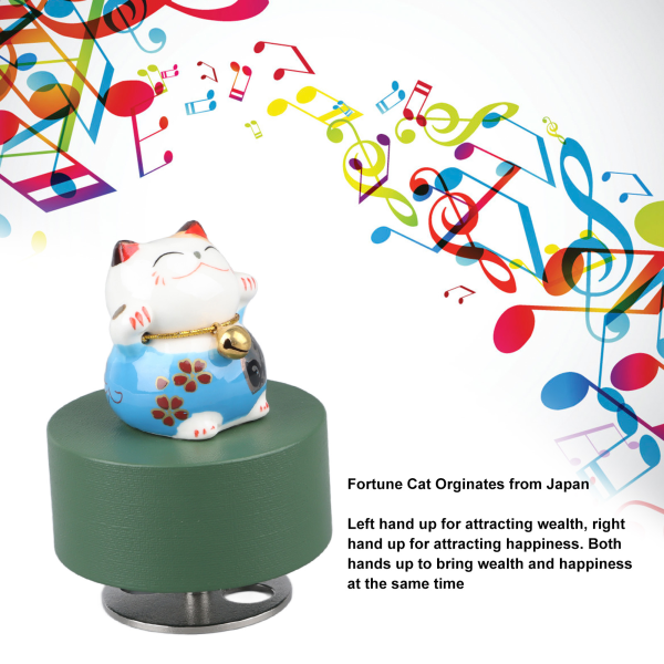 Musikdåse Rund form Fortune Cat Style Behagelig melodi Udsøgt holdbar børnemusikalsk box til børn Familiekontor Fortune Cat Blue
