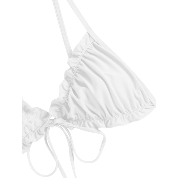 WJSM Damtriangelbikini med blommiga volanger och rosettband B-white S