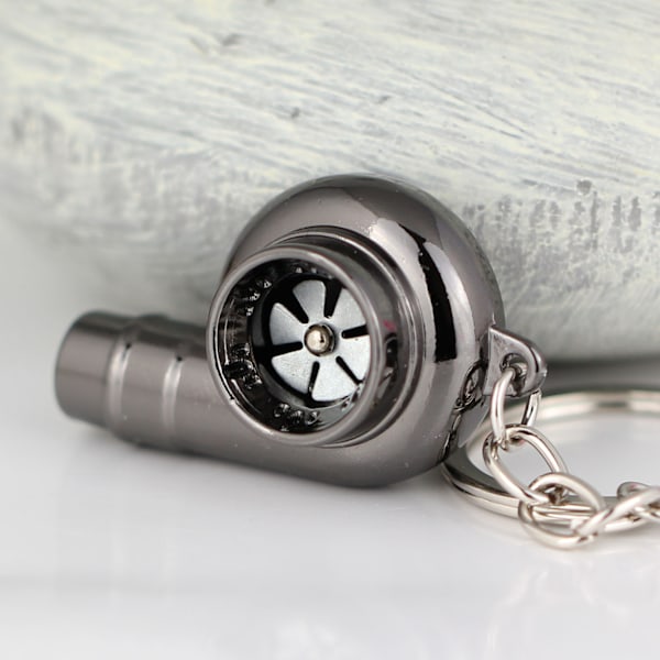 Kreativt Spindende Nyt Krom Poleret Gunmetal Sort Turbo Turbolader Nøglering Nøglekæde Ring Nøglering Nøglebrik, Lav Fløjtelyd