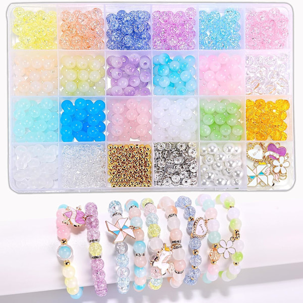 Glasperle Armbåndsfremstillingskit, Piger Søde Armbånd Halskæde Smykkefremstillingskit, DIY Bulk Akryl Gradient Bobleperler Piger Smykker, Piger