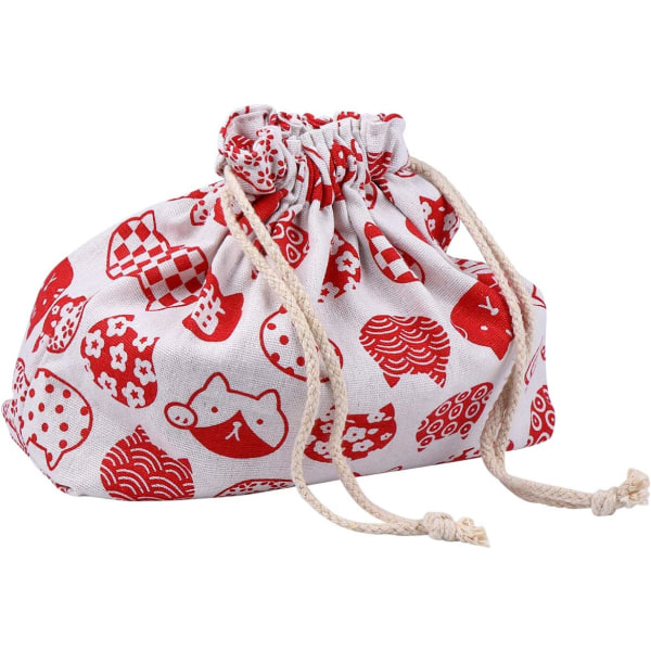 Bentoboks Drawstring Lunsjpose Dobbeltlags Tykk Japansk Stil Bento Tote Pose Godteri Gaveholder Pakke for Hjem Bryllup Bursdagsfest Rød Anim Red 27Ã—19cm