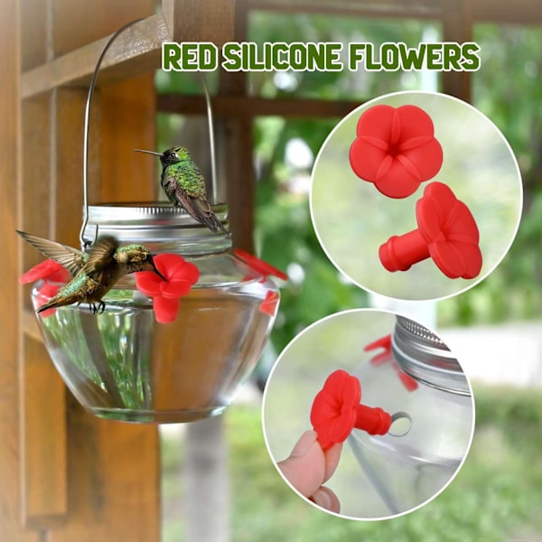 Mason Jar Kolibri Foder til Udendørs Ophængning, Glas Kolibri Foder med 4 Foderporte, Topfyldning Lækagesikker Design Nem at Bruge og Rengøre