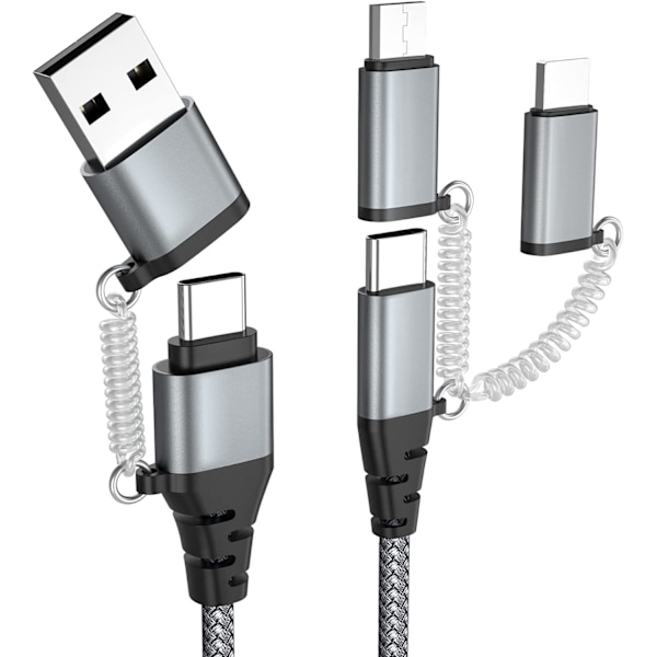 5-i-1 USB-C Multi Snabbladdningskabel PD 60W 3A Datakabel Nylonflätad Sladd USB A/C till Typ C/Micro/iPhone Adapter QC Snabbladdning 1 meter