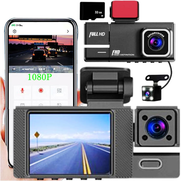 Dash Cam WiFi FHD 1080P Auton Kamera, Etu- ja Sisäkamera Autoille, Mini-ajoneuvokamerat Yökuvanäkyvyydellä, 24 Tunnin Pysäköintitila, WDR, Silmukka-tallennus