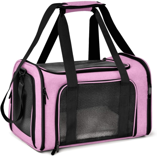 Lemmikkien kantolaukku pienille ja keskikokoisille kissoille, koiranpennuille, enintään 15 paunaa, TSA:n lentoyhtiön hyväksymä, pehmeäsivuinen, kokoontaitettava matka - vaaleanpunainen Pink L