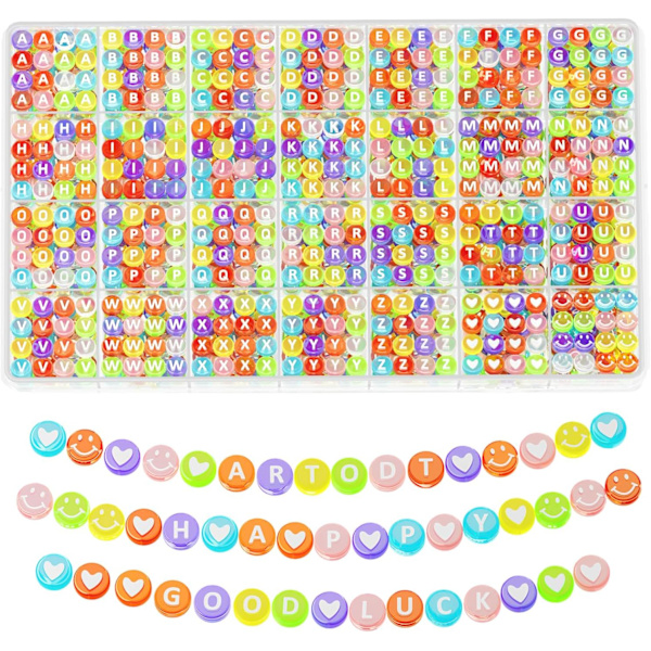 1400 kpl Kirjainhelmiä Ystävyysrannekkeiden ja Korujen Valmistukseen, 28 Kuviota ja 8 Väriä Aakkoshelmiä, Tyttöjen Trendikkäitä Sekalaisia Helmiä Multicolor Letter Transparent Bead