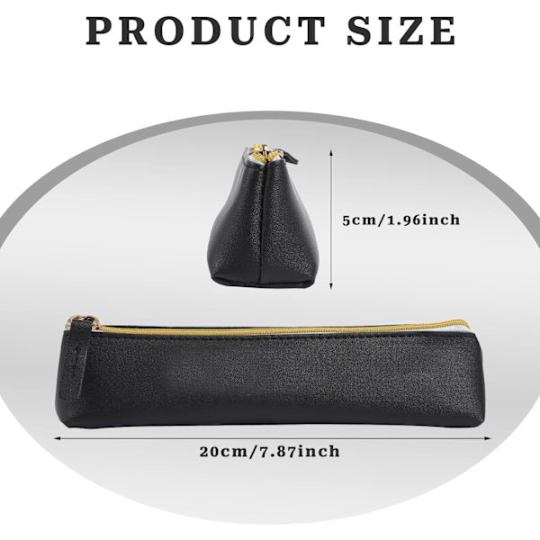2 st Läderpennfodral, Smalt Design Litet Pennafodral Pennväska Blixtlås Pennfodral Väska Kontorsmaterialfodral Väska för Pennor, Blyertspennor, Markörer (Svart & Be Black Beige