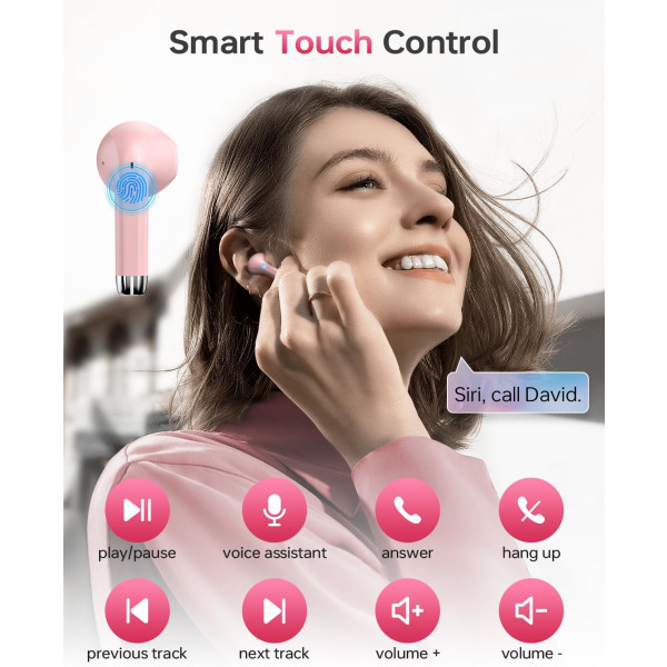 Trådløse øretelefoner, Bluetooth 5.3 hovedtelefoner 40 timers spilletid med opladningsetui, IPX5 vandtætte stereo in-ear høretelefoner med mikrofon til iOS Android Pink