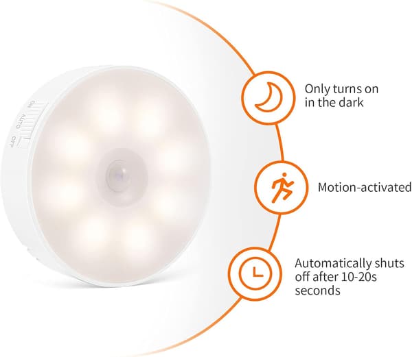 USB oppladbar LED-nattlampe med bevegelsessensor (varmhvit)