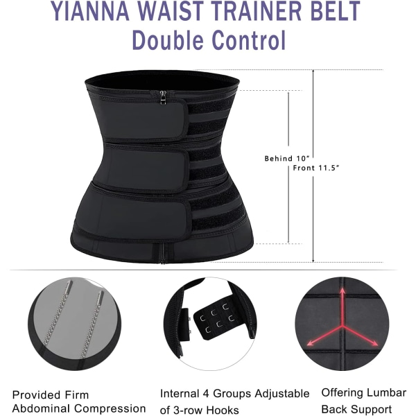 Naisten waist trainer Latex Underbust JSculpt Double Training Belt Workout -urheiluvyö D-black (Triple Straps) M
