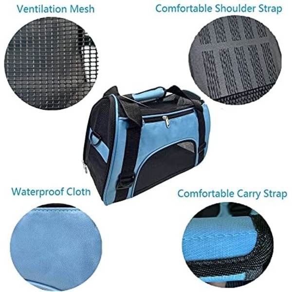 Bæreveske for kjæledyr, flygodkjent duffelbag, bærbar veske for reiser med kjæledyr, hjem for små hunder, katter og valper, små dyr (Medium, Blå) Blue Medium