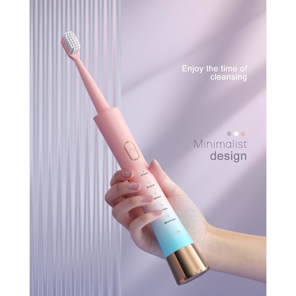 Gradient Laddningsbar Sonisk Elektrisk Tandborste för Vuxna, 5 Lägen med Smart Timer, 8 Utbytbara Borst Huvuden Mjuka Borst, Perfekt för Hemmet, Resor Pink