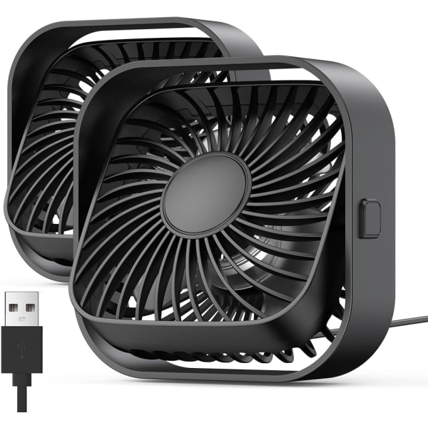 USB skrivebordsblæser, [2Pack] Mini-blæser bærbar, stærk luftstrøm og støjsvag drift, tre-hastigheds vind lille køleblæser, 360° drejeligt hoved til hjemmekontor Ta Black