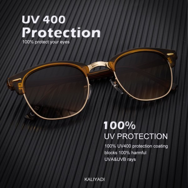 Polarisoidut aurinkolasit miehille ja naisille, puolireunattomat kehykset, ajolasit, UV-suoja Gradient Brown Gold Rim
