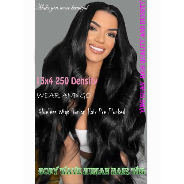 250 Densitet HD Lace Front Peruker Mänskligt Hår Bär och Gå Limfria Peruker Mänskligt Hår Förplucked Lace Bleached Knots Lace Front Peruk 250 Densitet Body Wave W 24inch