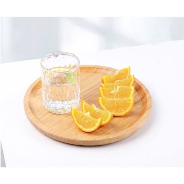 Rund bambusbrett, treplater, serveringsfat i tre, serveringsbrett for charcuterie til middagsbordet / kaffebordet, 9,8 tommer 25 cm