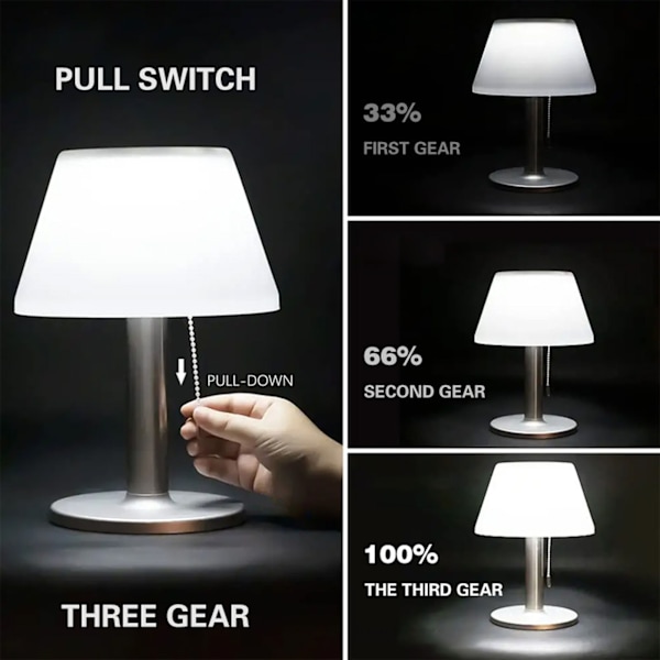 Solcelled Bordlampe LED Vanntett 3 Nivåer Justerbar Solcelledsklampe for Hjem Utendørs Hage