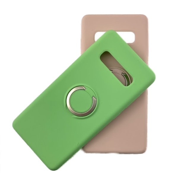 Samsung Galaxy S10 Plus kotelo - mikrokuituinen silikoni, jossa on sormuksen pidike Ljusgrön