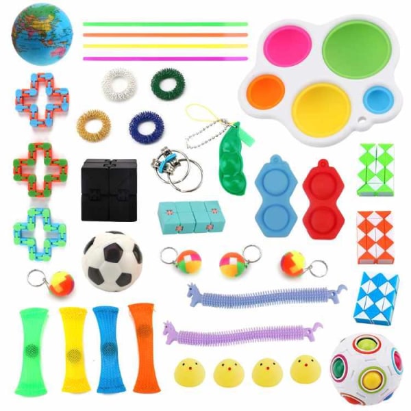 Fidget Toys - Leksakspaket för Vuxna och Barn - 38 delar Färgade Bubblor Grön/Gul/Blå/Rosa/Röd