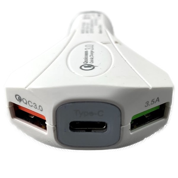 USB Laddare - Bilen 3 Uttag vit Vit