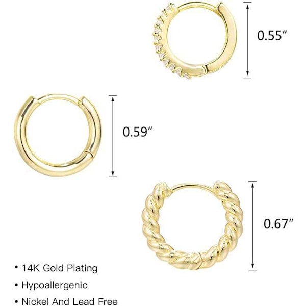 Örhängen Förgyllt Set 6 par - 14 karat