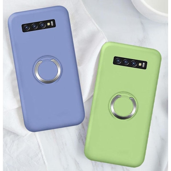 Samsung Galaxy S10 case - Mikrokuituinen silikoni sormustelineellä Grön