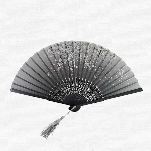 Fan Silk with Tassel - Various Colors Svart Blomma