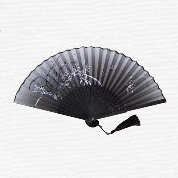 Fan Silk with Tassel - Various Colors Svart Blomma