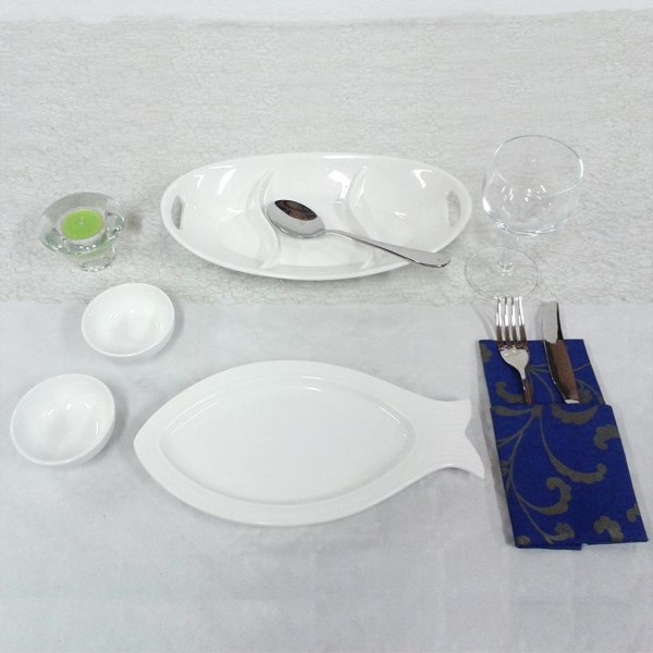Spisestel i porcelæn - Fisk og skåle - GM21 - 12 dele Vit