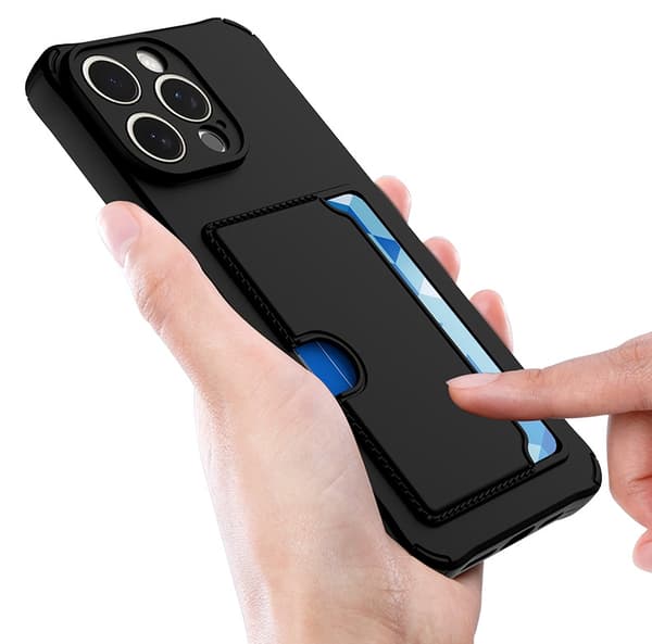 iPhone 15 Pro kotelo musta, jossa on sivukorttipidike