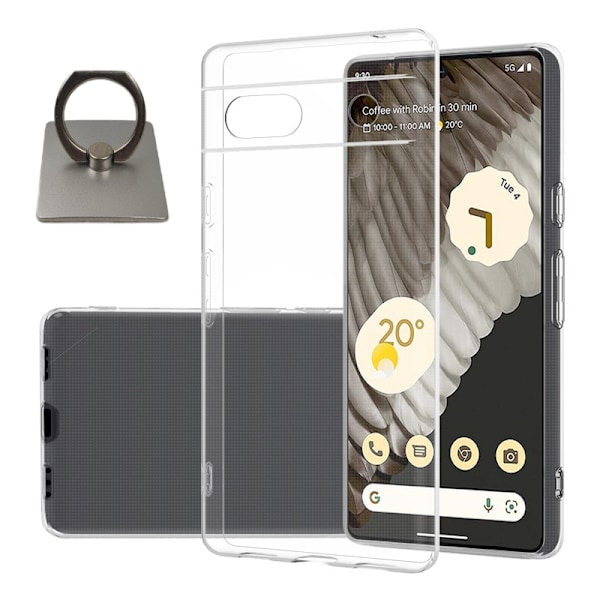 Google Pixel 7a Shell & Square Finger Holder - Suojaa ja mukavuutta - Hopea