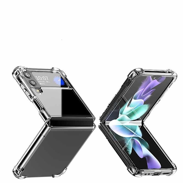 Samsung Galaxy Z Flip 3 - Transparent Skal Hårda Kanter + Mjuk Skyddsfilm Fyra Delar