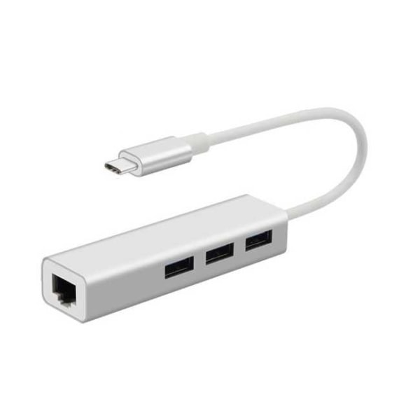 3 portar kabel + Ethernet - USB 3.1 Type-C till USB HUB 2.0 Vit