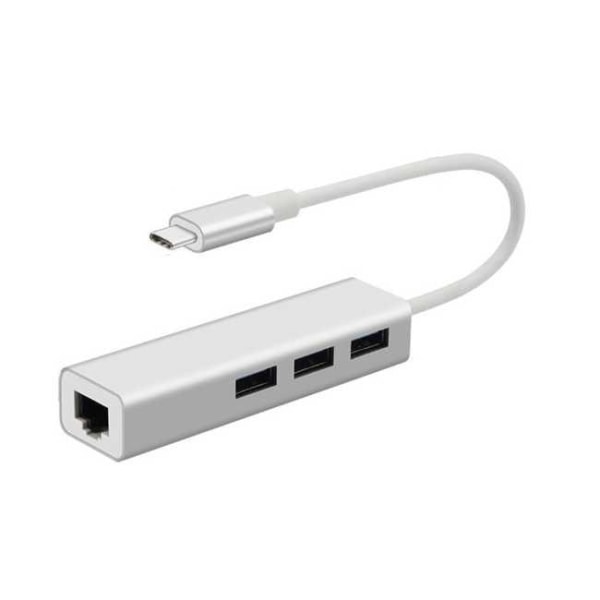 3 portin kaapeli + Ethernet - USB 3.1 Type-C - USB HUB 2.0 Vit