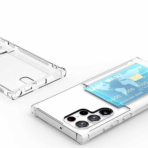 Samsung Galaxy S22 Ultra - läpinäkyvä kotelo korttipaikalla