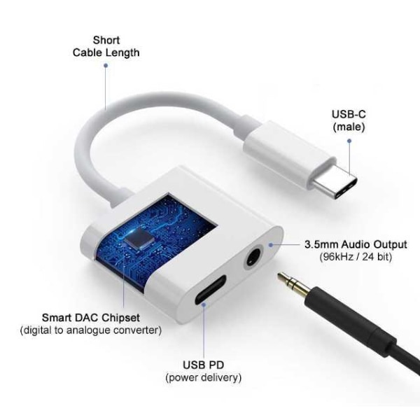 USB-C Kabel - Trippel Kombo Vit