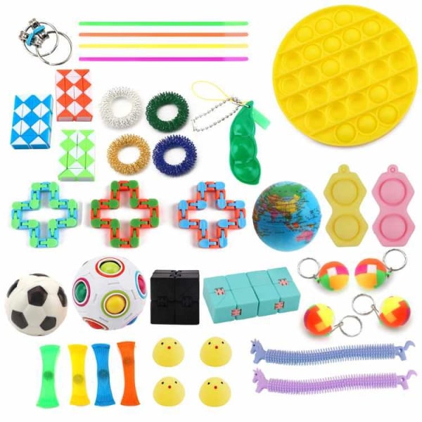 Fidget Toys - Legetøjssæt til voksne og børn - 38 dele gul popci Grön/Gul/Blå/Rosa