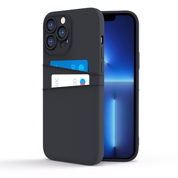 iPhone 14 Pro Max Skal - Mikrofiber Silikon Dubbelt Kortfack Blå