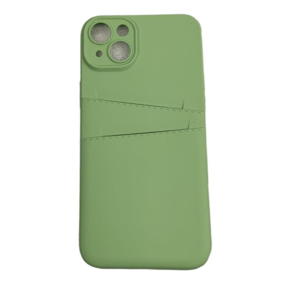 iPhone 14 Plus Skal - Mikrofiber Silikon Dubbelt Kortfack Grön