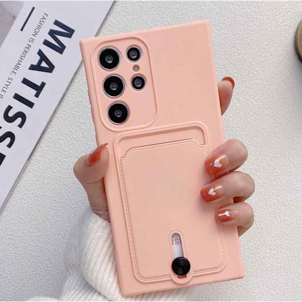 Samsung Galaxy S21 Ultra Case - Microfiber Silicone with Card Holder Pink