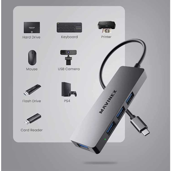 USB C Hub SuperSpeed - 4 portar Svart