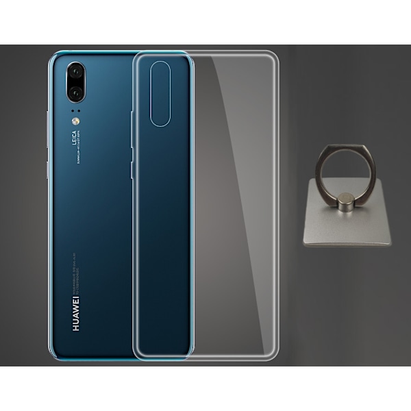 Huawei P20 Pro Skal & Fyrkantig Fingerhållare - Skydd och Komfort - Silver