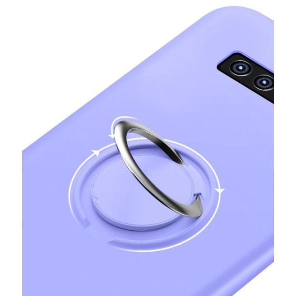 Samsung Galaxy S10 case - Mikrokuituinen silikoni sormustelineellä Grön