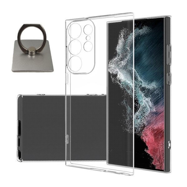 Samsung Galaxy S23 Ultra Shell & Square Finger Holder - suojaa ja mukavuutta - hopea